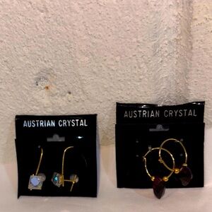 Austrian Crystal earrings set of 2 purple hearts loop clear dangle